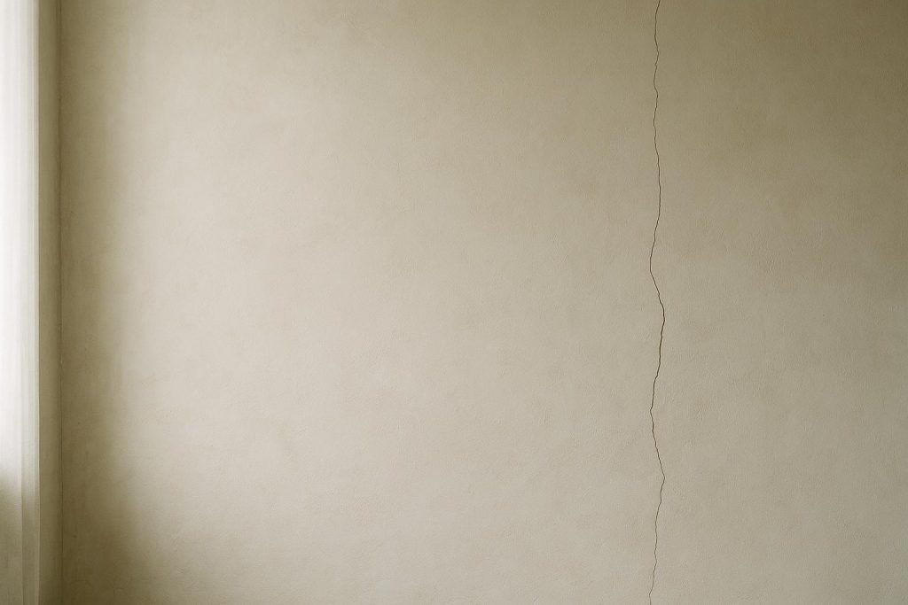Close-up of a subtle wall crack on an interior surface, highlighting the need for wall crack repair.